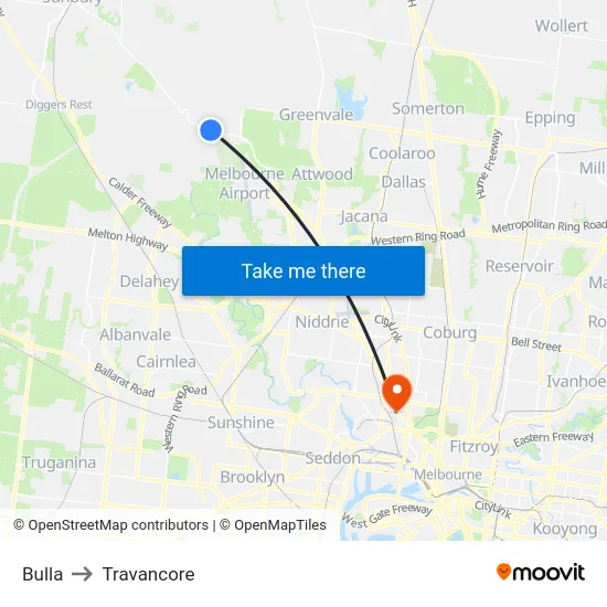 Bulla to Travancore map