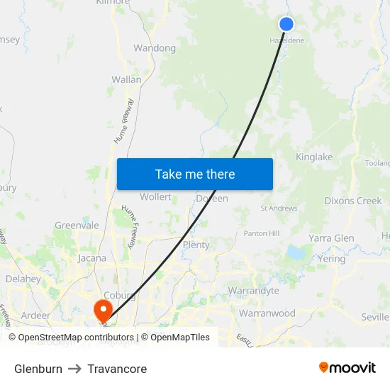 Glenburn to Travancore map