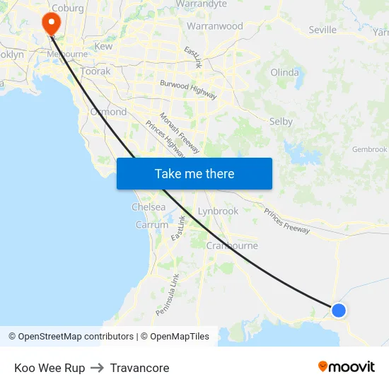 Koo Wee Rup to Travancore map