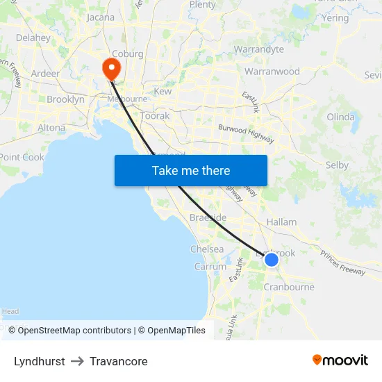 Lyndhurst to Travancore map
