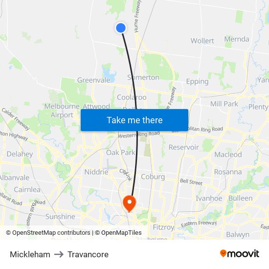 Mickleham to Travancore map