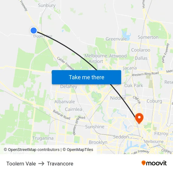 Toolern Vale to Travancore map