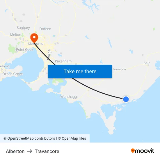 Alberton to Travancore map