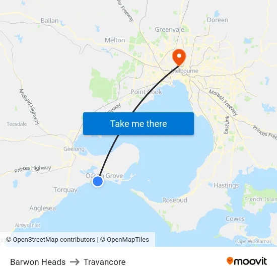 Barwon Heads to Travancore map