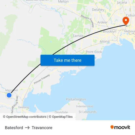 Batesford to Travancore map
