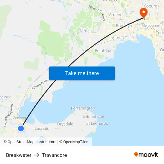 Breakwater to Travancore map