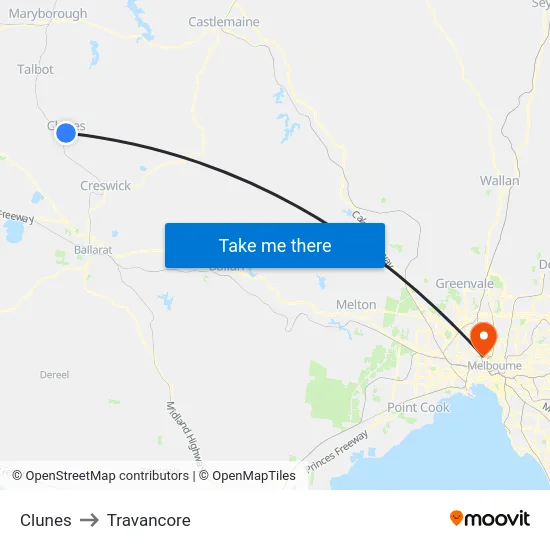 Clunes to Travancore map