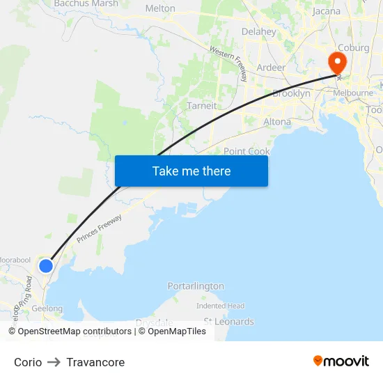 Corio to Travancore map