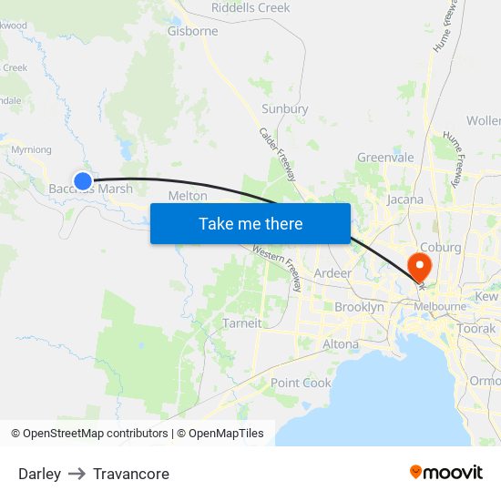 Darley to Travancore map