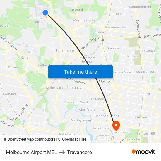 Melbourne Airport MEL to Travancore map
