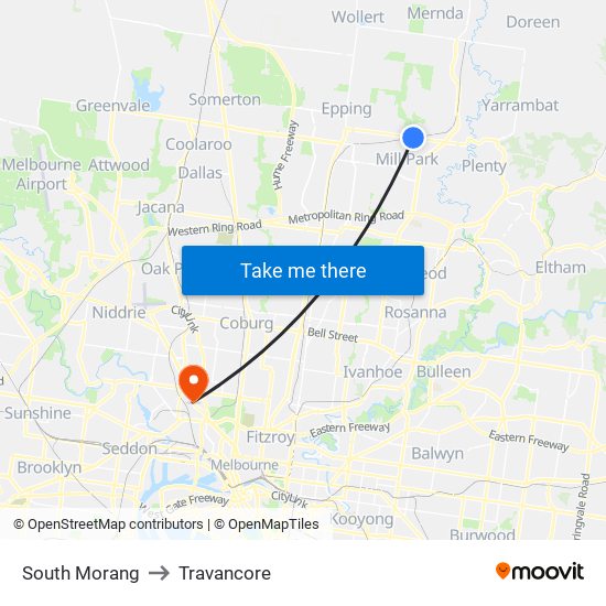 South Morang to Travancore map