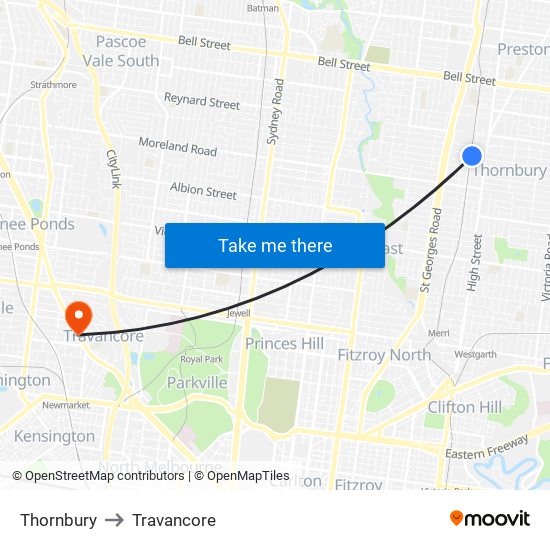 Thornbury to Travancore map