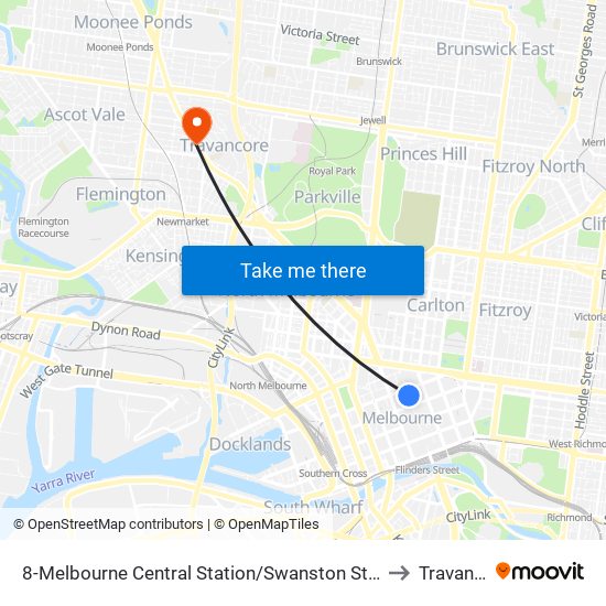 8-Melbourne Central Station/Swanston St (Melbourne City) to Travancore map