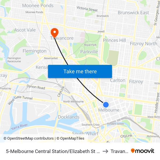 5-Melbourne Central Station/Elizabeth St (Melbourne City) to Travancore map