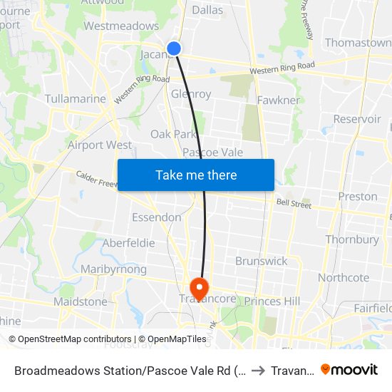 Broadmeadows Station/Pascoe Vale Rd (Broadmeadows) to Travancore map