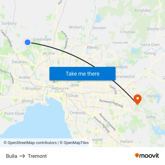 Bulla to Tremont map