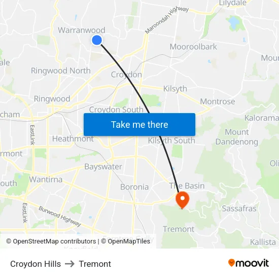 Croydon Hills to Tremont map