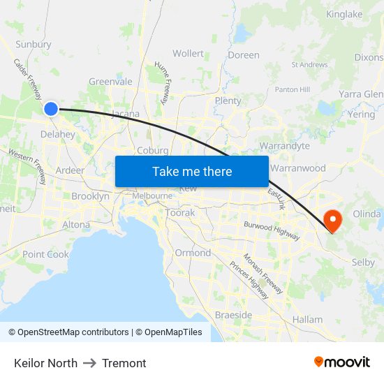 Keilor North to Tremont map