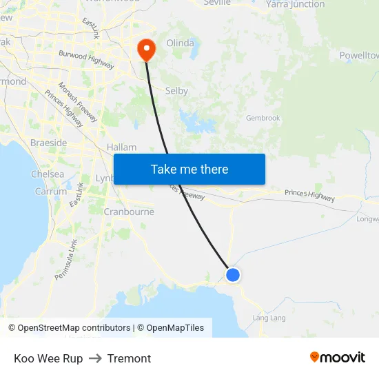 Koo Wee Rup to Tremont map
