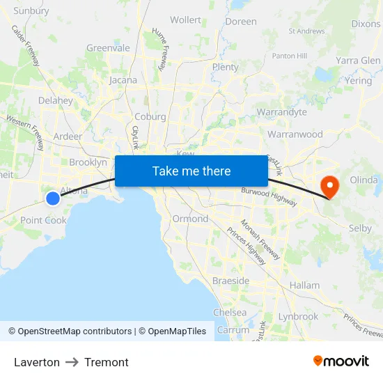 Laverton to Tremont map