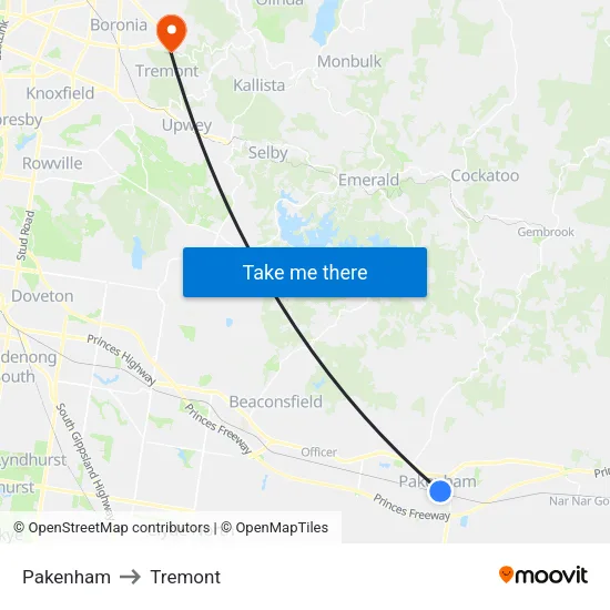 Pakenham to Tremont map