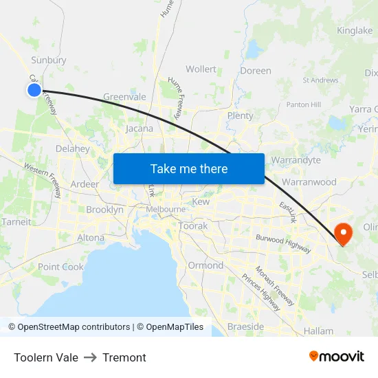 Toolern Vale to Tremont map
