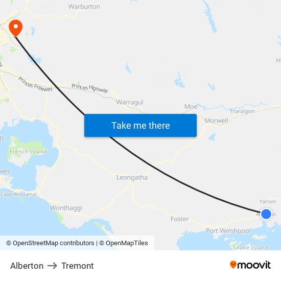 Alberton to Tremont map