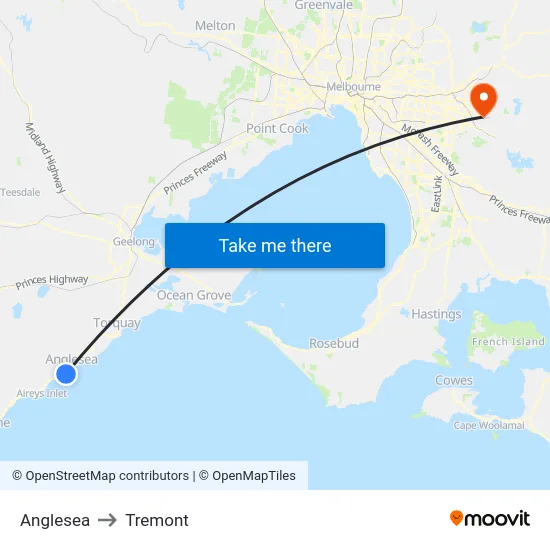 Anglesea to Tremont map
