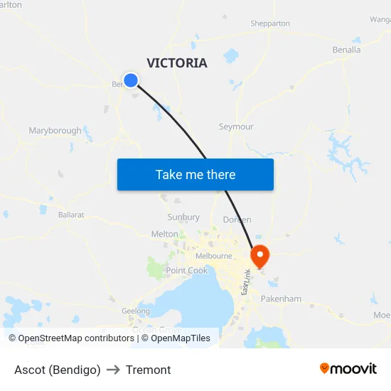 Ascot (Bendigo) to Tremont map