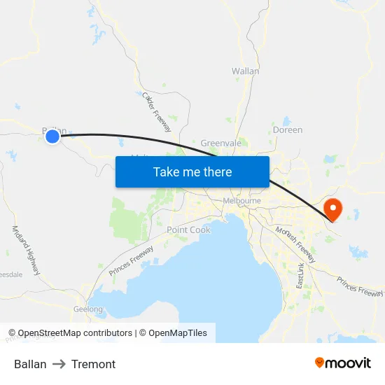 Ballan to Tremont map