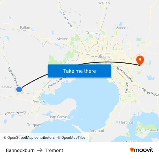 Bannockburn to Tremont map