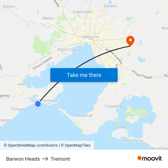 Barwon Heads to Tremont map