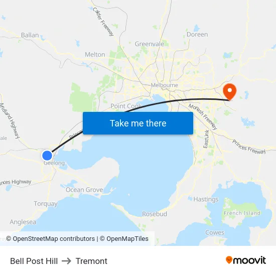 Bell Post Hill to Tremont map