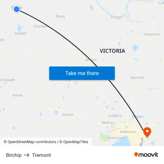Birchip to Tremont map