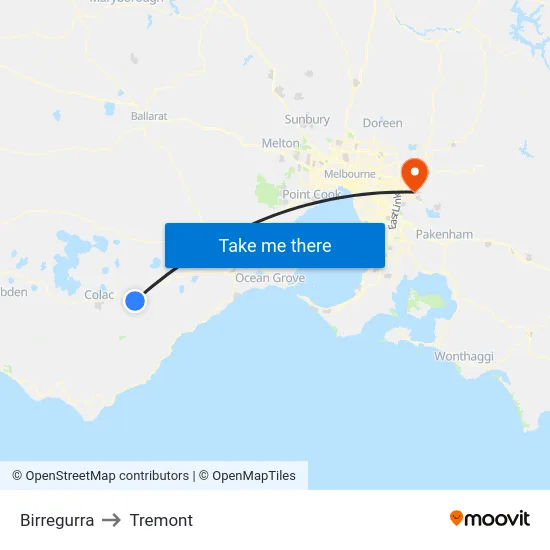 Birregurra to Tremont map