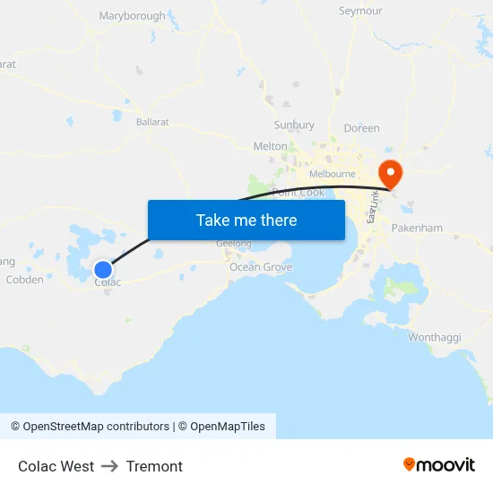 Colac West to Tremont map