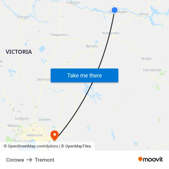 Corowa to Tremont map