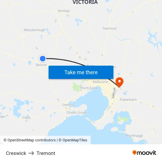 Creswick to Tremont map