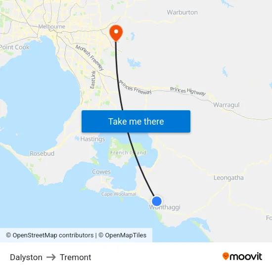 Dalyston to Tremont map