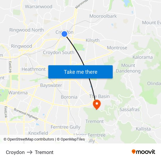 Croydon to Tremont map