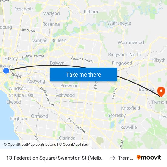 13-Federation Square/Swanston St (Melbourne City) to Tremont map