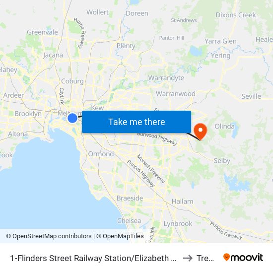 1-Flinders Street Railway Station/Elizabeth St (Melbourne City) to Tremont map