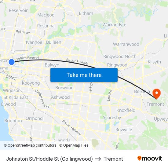 Johnston St/Hoddle St (Collingwood) to Tremont map