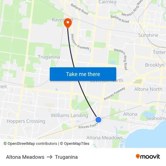 Altona Meadows to Truganina map
