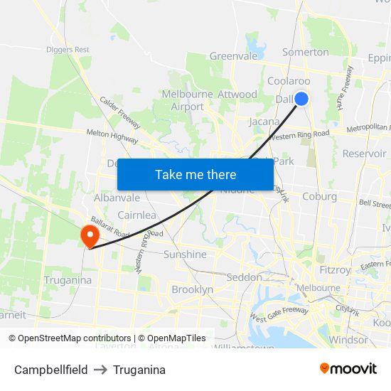 Campbellfield to Truganina map