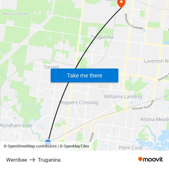 Werribee to Truganina map