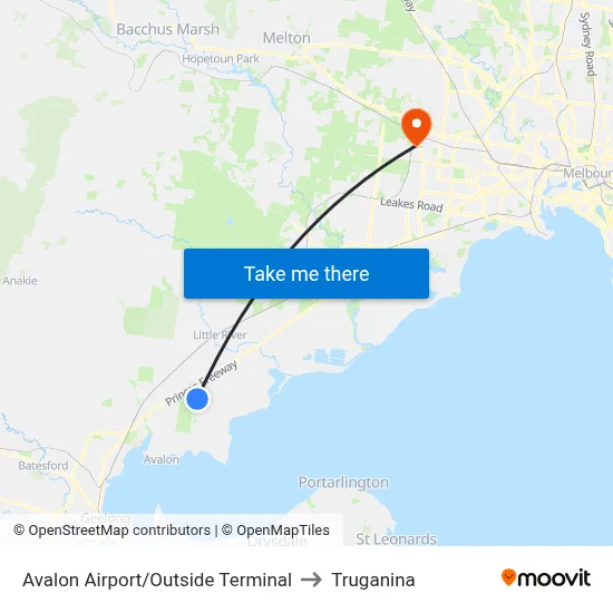 Avalon Airport/Outside Terminal to Truganina map