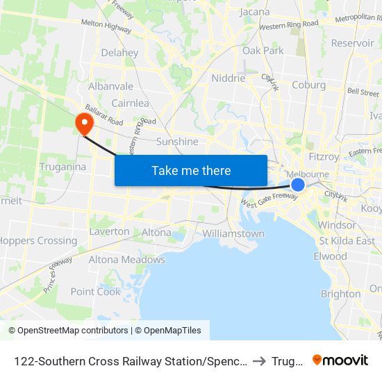 122-Southern Cross Railway Station/Spencer St (Melbourne City) to Truganina map