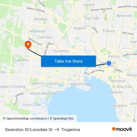 Swanston St/Lonsdale St to Truganina map
