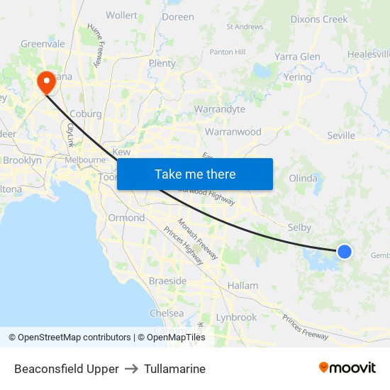 Beaconsfield Upper to Tullamarine map